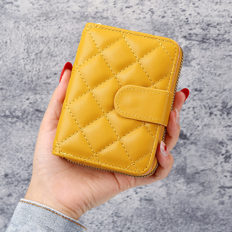 INS nuevo rombo de moda europea y americana de las mujeres pequeña billetera de las mujeres corto estudiante estilo coreano monedero titular de la tarjeta de las mujeres