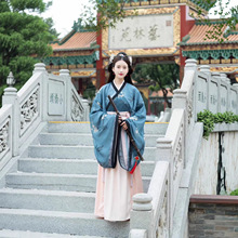 原创正品 长安故里 魏晋制汉服女中国风交领齐腰襦裙日常古装绿色