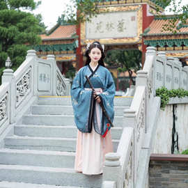 原创正品 长安故里 魏晋制汉服女中国风交领齐腰襦裙日常古装绿色