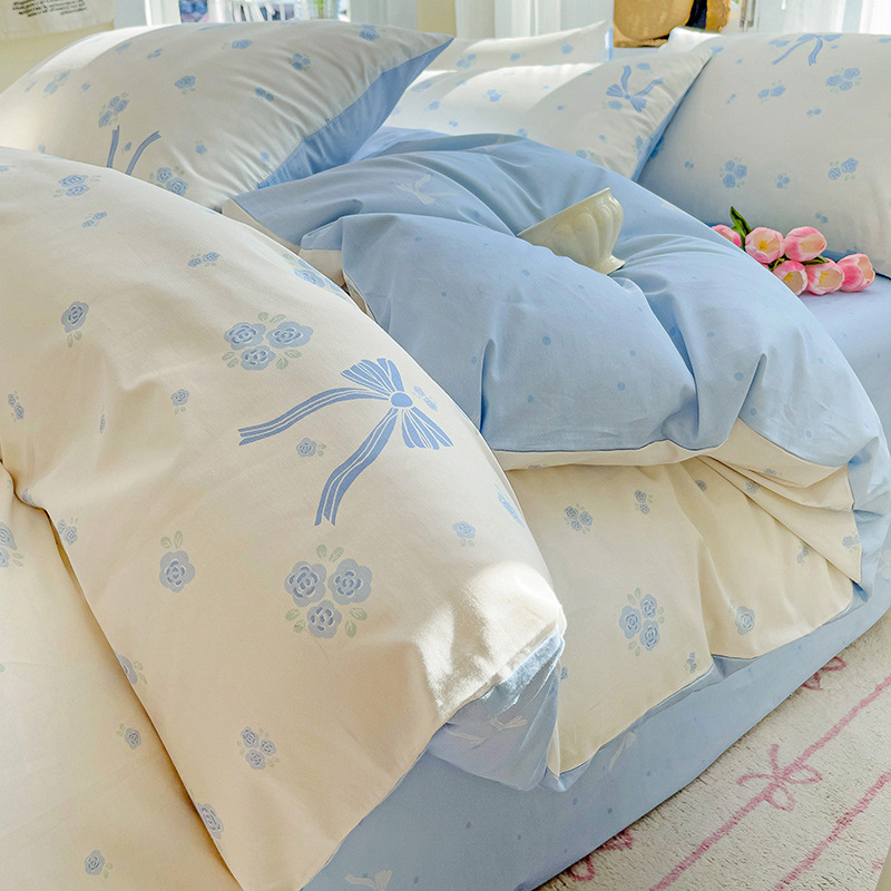 2024 nuevo invierno pequeño y fresco cama de algodón de cuatro piezas funda de edredón de algodón puro sábana ropa de cama de tres piezas