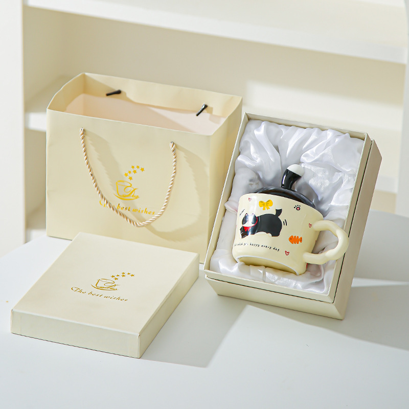 Divertido gato de dibujos animados tazas con cubierta de oficina adorable ins tazas de cerámica tazas de regalo creativas personales