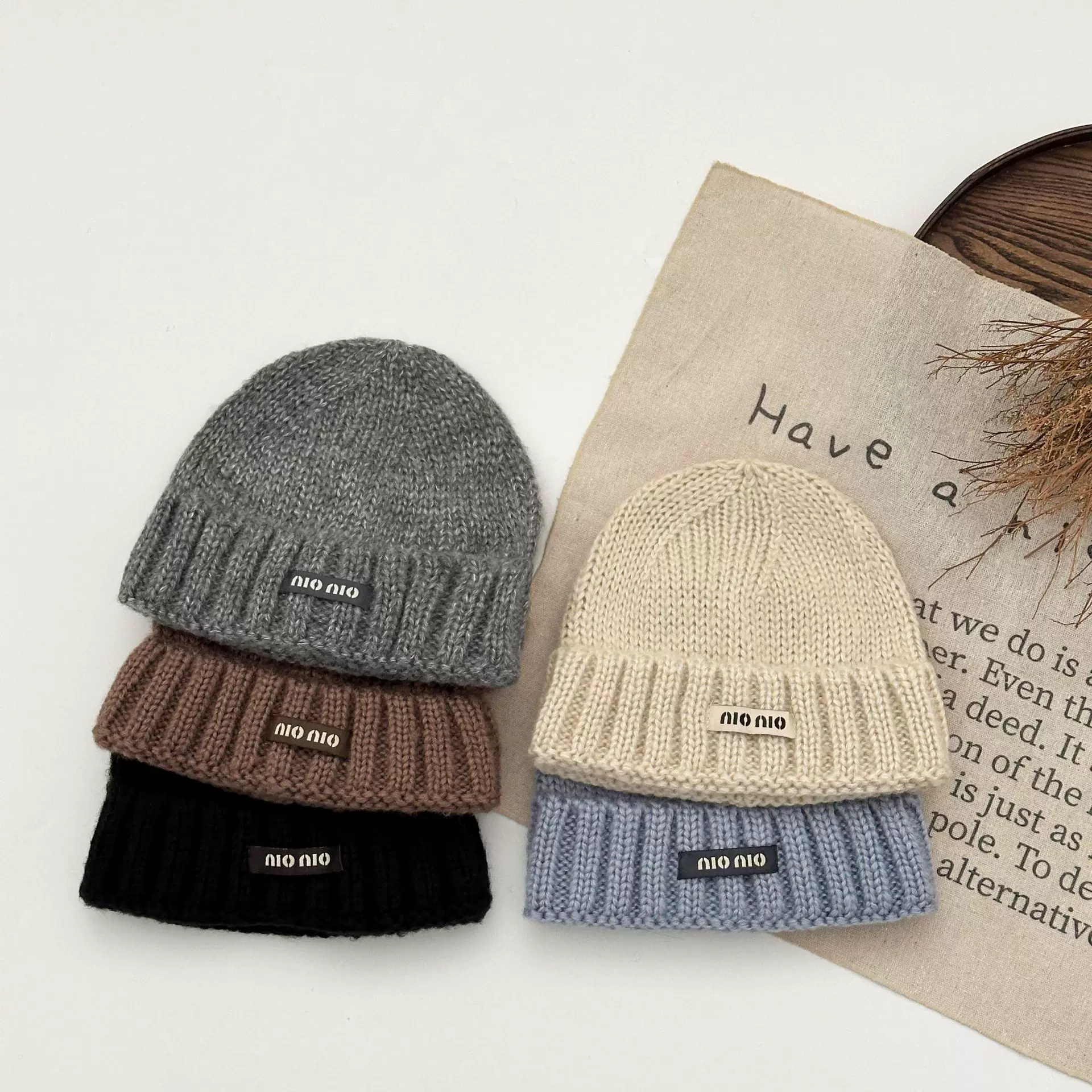 儿童帽子秋季字母标纯色毛线帽女童ins韩系宝宝保暖套头帽针织帽