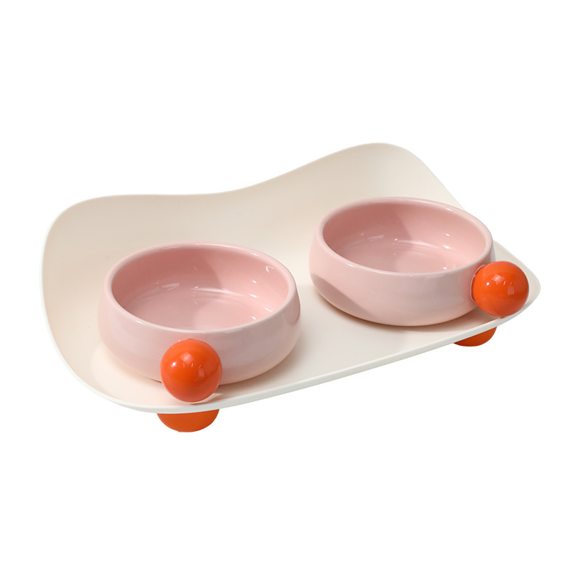 Caja de azúcar de frijol cerámica doble tazón de cuero Taobao original mascota plato gato tazón creativo gran diámetro tazón perro tazón al por mayor