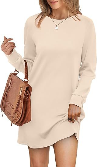 2025 ヨーロッパとアメリカの貿易クロスボーダー婦人服アマゾン爆発ラウンドネックバックプリーツポケット長袖スウェットシャツドレス|undefined