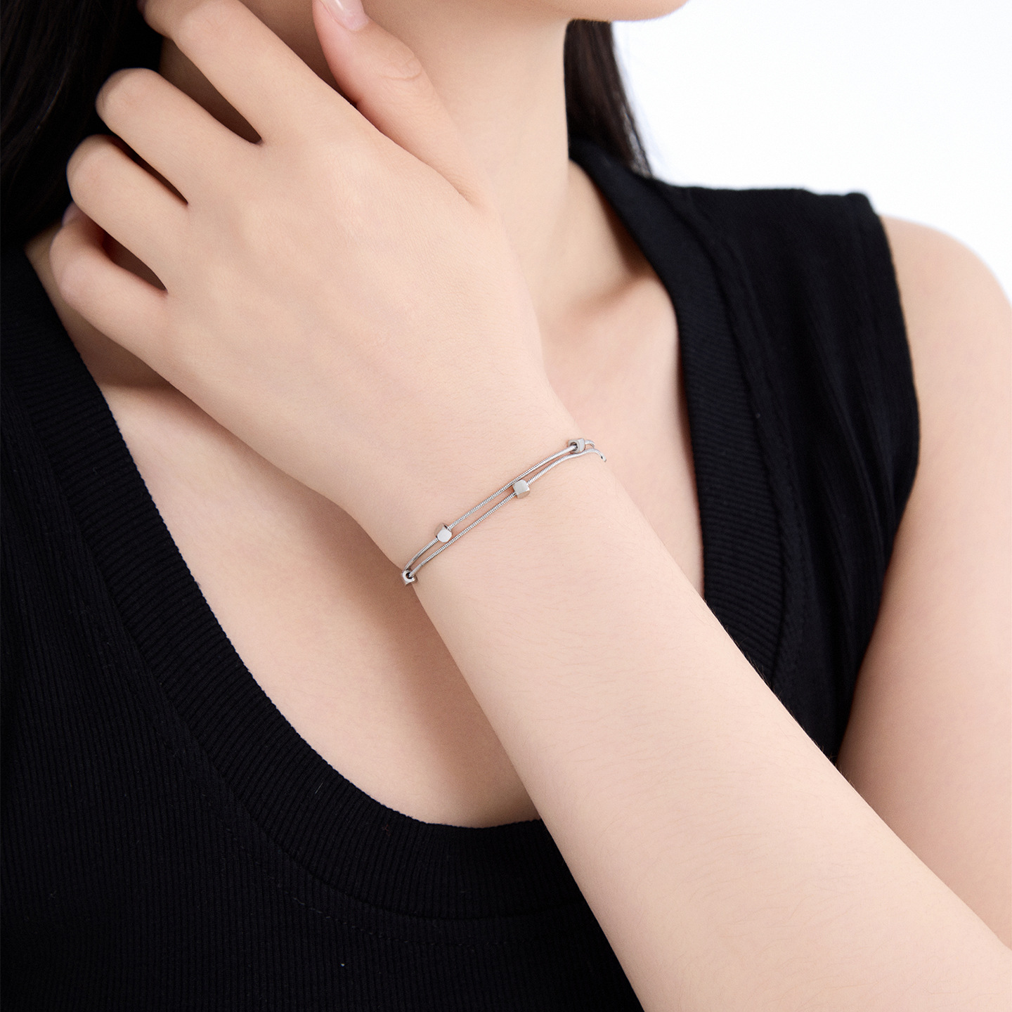 Pulsera de Cadena de Serpiente de Doble Capa de Acero Inoxidable 304 para Mujer image 3