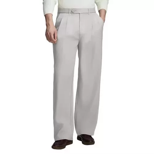 Cross-Border Amazon Men's Spring and Summer Breathable Skin-Friendly Casual Dress Pants Pleated Loose Straight Retro Wide-Leg Pants