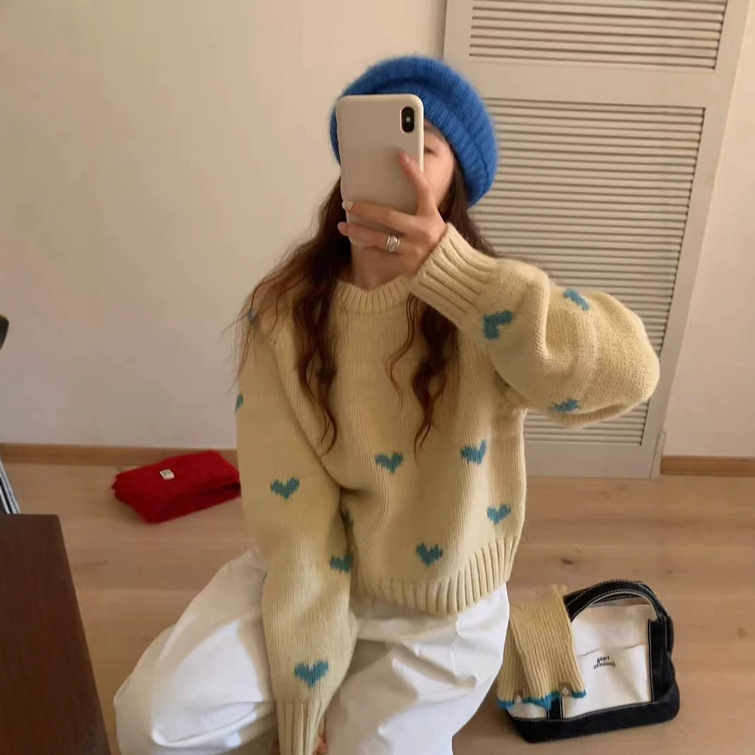 Свободный пуловер европейские товары ленивый стиль высокого уровня женский топ с круглым вырезом