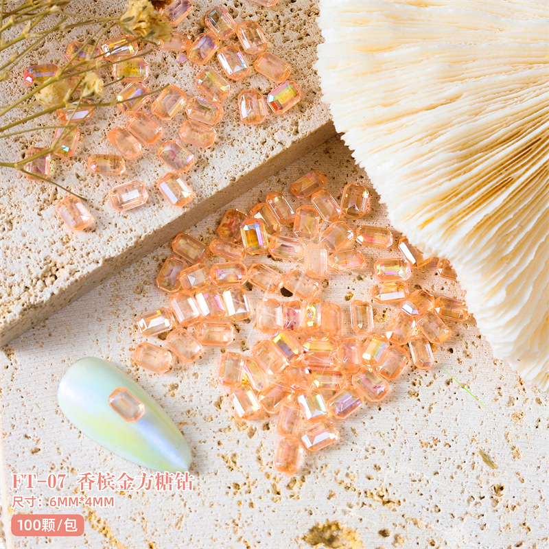 Online Celebrity Nail Candy Diamond Jewelry resina tridimensional Aurora color mágico largo octogonal en forma de diamante de uñas al por mayor 100 piezas