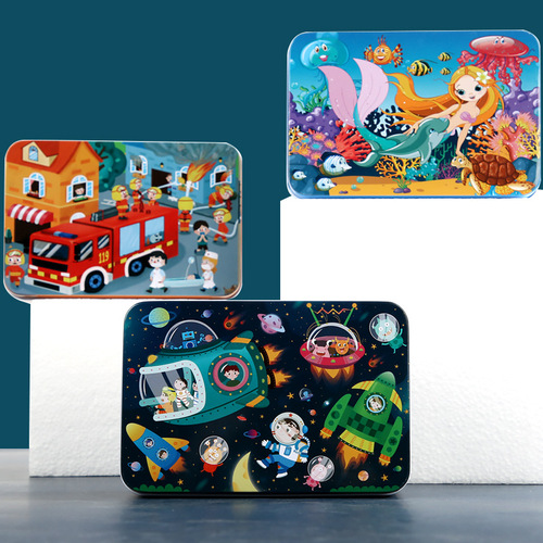 New Baby Kindergarten Gift 100 Pieces Iron Box Wooden Puzzle Toy for Children Brain Development Early Education Fun Puzzle