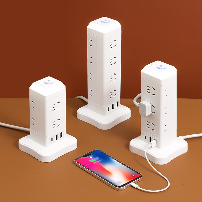 正品家用办公立式插座多功能多孔纯铜插线板带USB插排接线板塔型