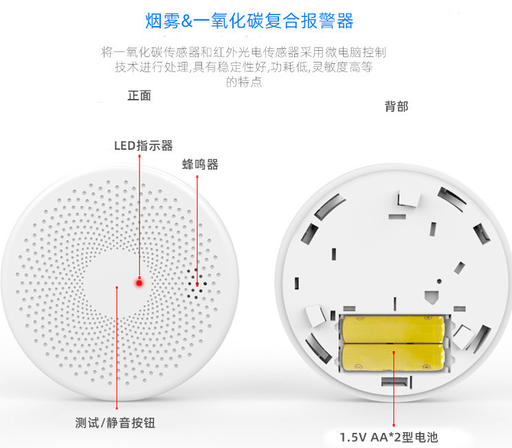 Tuya スマートWiFi煙感知器 2in1 一酸化炭素・音声・火災センサー警報器|undefined
