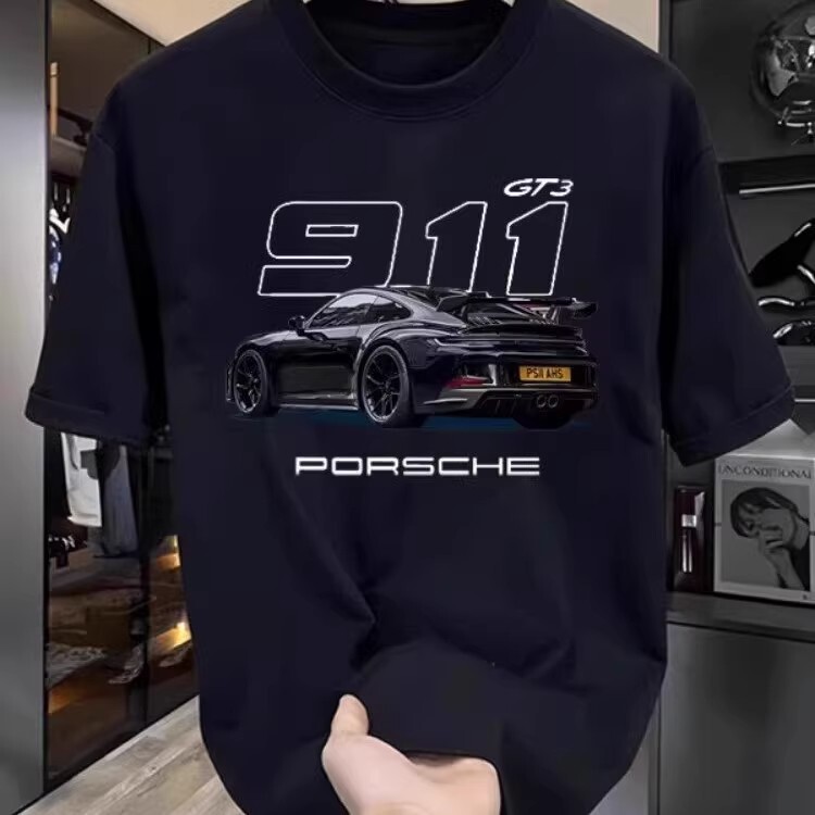アメリカンヒップホップシンプル911カープリント半袖Tシャツメンズ夏オーバーサイズトレンドブランドベーシックルーズTシャツ|undefined