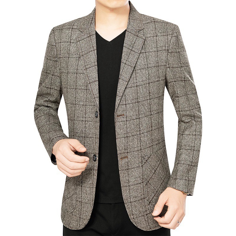 Cross-Border New Style Young and Middle-Aged Men's Plaid Blazer Casual Suit Men's Slim Thin Spring and Autumn Tops Mixed Batch