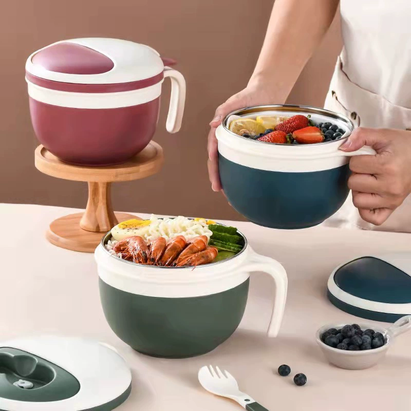 Миска для лапши быстрого приготовления из нержавеющей стали 304 для офисных работников двухслойная с крышкой для сохранения тепла для студентов Миска специальная столовая коробка для еды