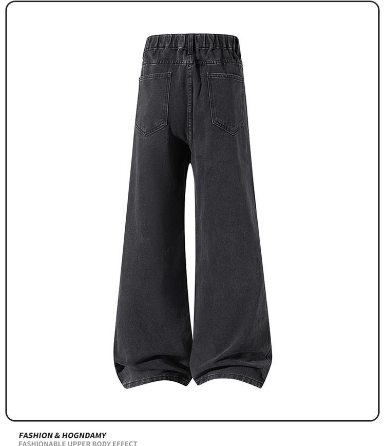 Men's Washed Flared Straight Leg Jeans High Street Style Retro American Loose Fit Long Pants For Teenagers_mkmklike.com