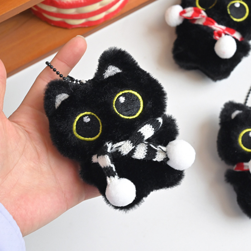 かわいい小さな黒猫の鐘キーホルダーペンダントきしむぬいぐるみガールハート人形カップル親友ギフト|undefined