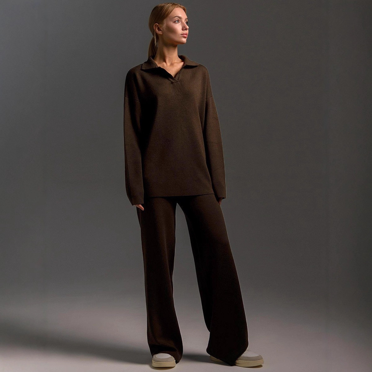2025 Neues europäisches und amerikanisches Herbst-Winter-Mode-Set: Polokragenpullover, lange Hose, zweiteilig, Damen_voghion.com