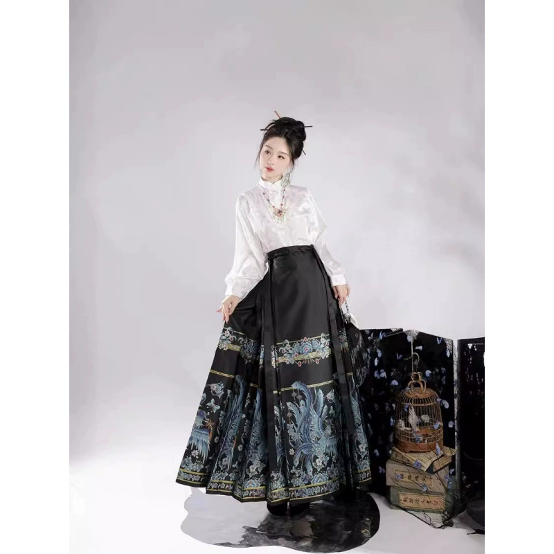 Phoenix, retro long skirt, bright catchy style, Chinese style, fitted
