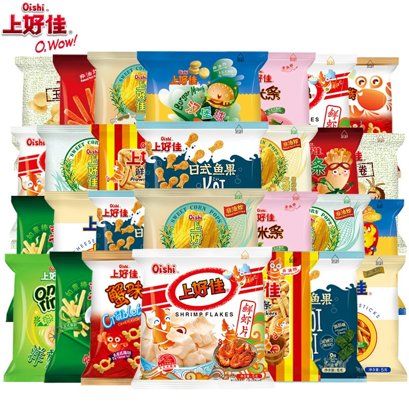 Чипсы картофельные и закуски из креветок Shanghaojia в пакетах, оптовая продажа и доставка случайного ассортимента закусок, подарочный набор детских воздушных закусок
