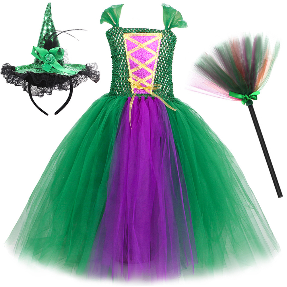 Ropa para niños Falda de bruja loca 2 Disfraces de Halloween para niños Vestido de tul de malla para niñas Ropa para niños_voghion.com