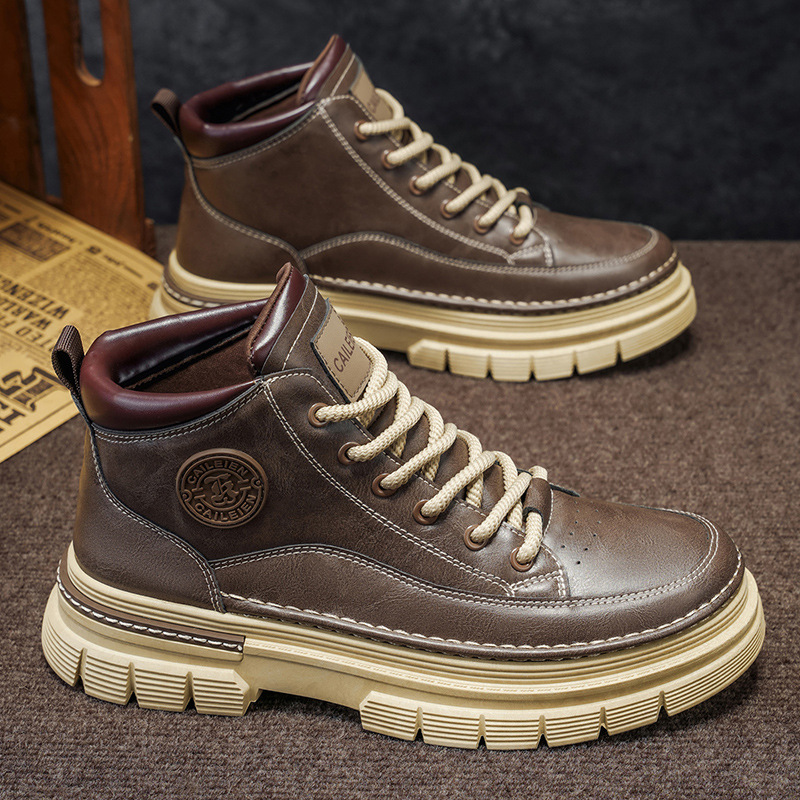 BOTAS Martin botas altas para hombres 2025 nuevo estilo británico de otoño retro, media parte, suela gruesa, zapatos de trabajo de aumento, botas cortas para hombres image 3