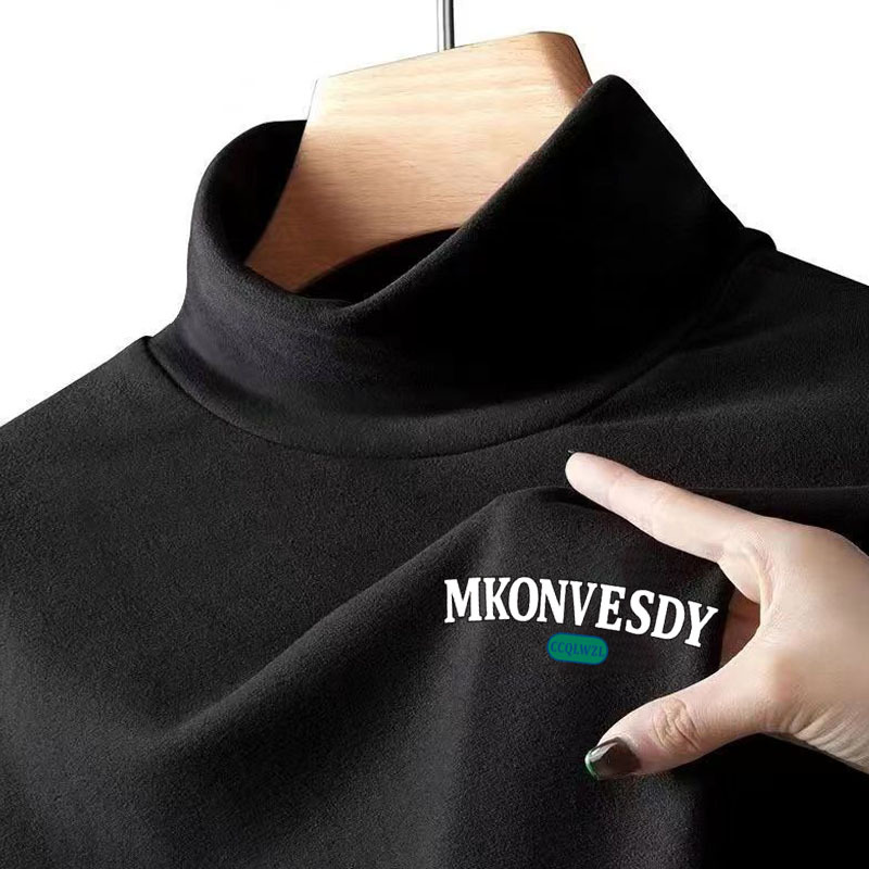 Marca de moda de terciopelo medio cuello alto a prueba de frío de manga larga Camiseta de los hombres camisa base de terciopelo de doble cara de terciopelo ropa interior otoño ropa de abrigo
