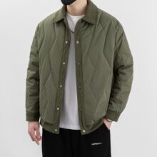 二棉外套男士假两件春秋冬季2025新款潮流衬衫式翻领夹棉夹克上衣