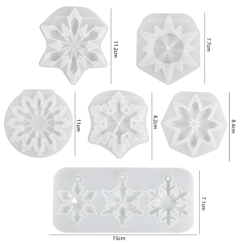 Navidad copo de nieve molde de silicona espejo Pulido-libre de resina copo de nieve llavero colgante epoxi molde