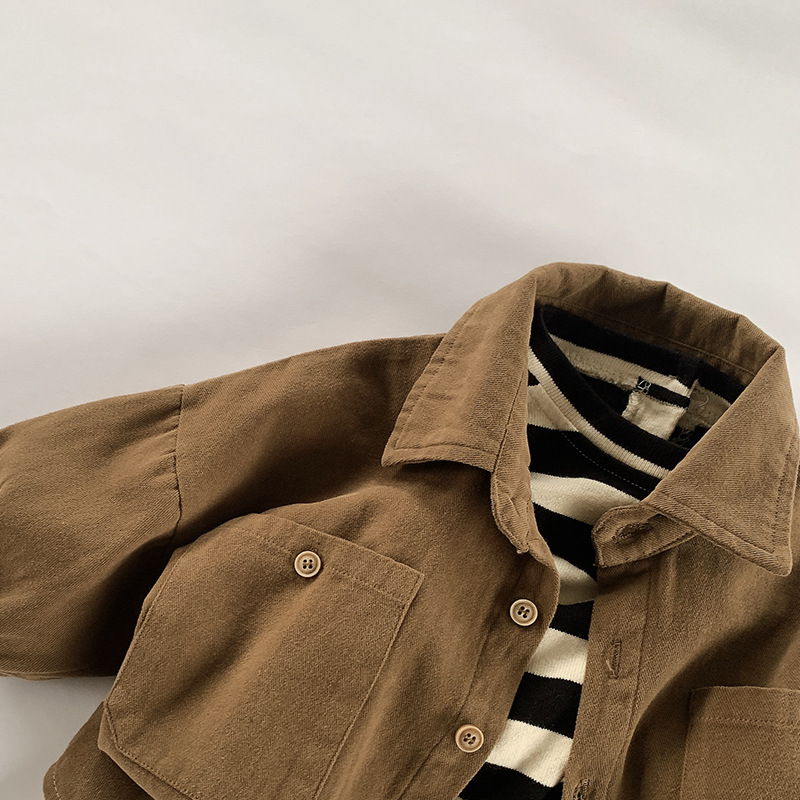 Camisa de estilo coreano para niños Mori cepillado abrigo de un solo pecho para niños otoño nueva camisa de manga larga moda