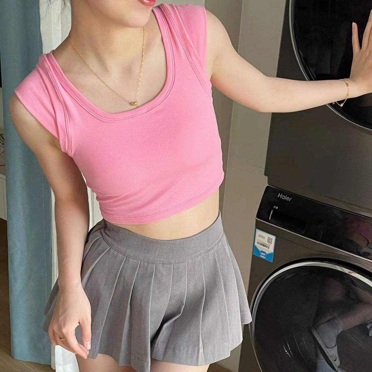 Dopamina Chaleco con almohadilla en el pecho pequeño Flying manga hueco backless Cruz Correa ultra corto camisola