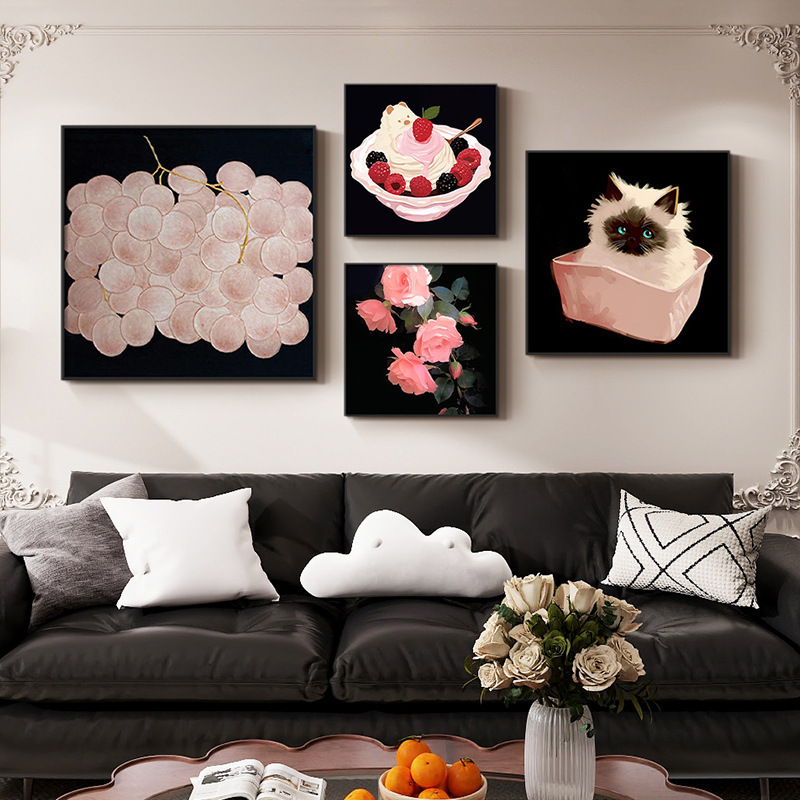 玛格丽特高级感客厅组合装饰画粉色中古风玄关餐厅背景墙艺术挂画|undefined