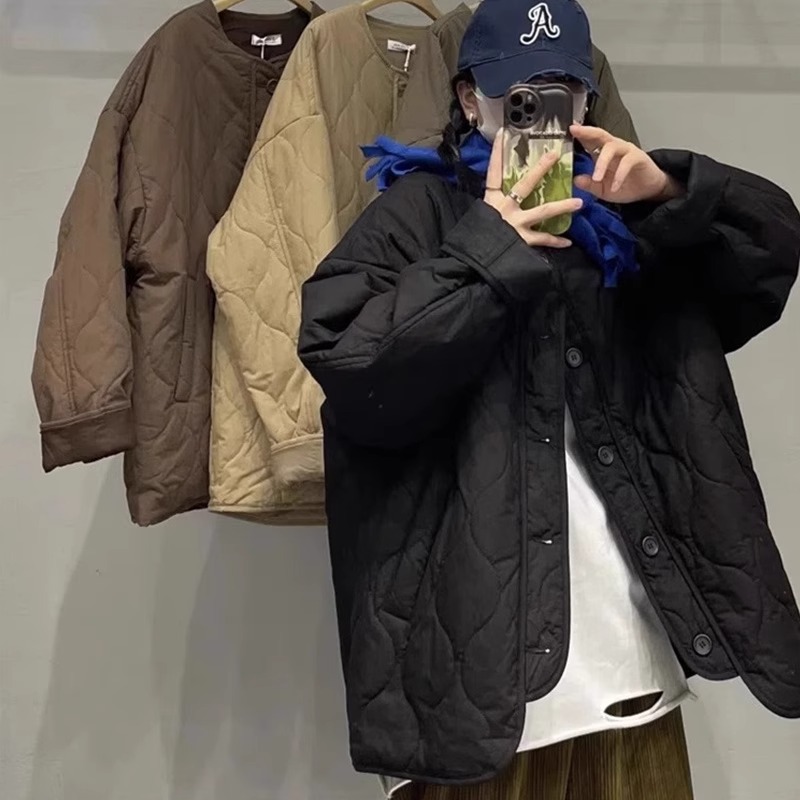 ピックアップ漏れ ~ 日系菱格綿ジャケット女性秋冬ゆるい保温薄手ダウン綿服コートAAAA