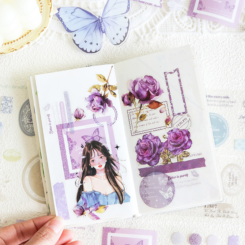 Silk Rhyme Flower Edge Series Pet Impermeable Hand Cart Troquelado Cinta de bricolaje Hand Cart Decoración Material Collage