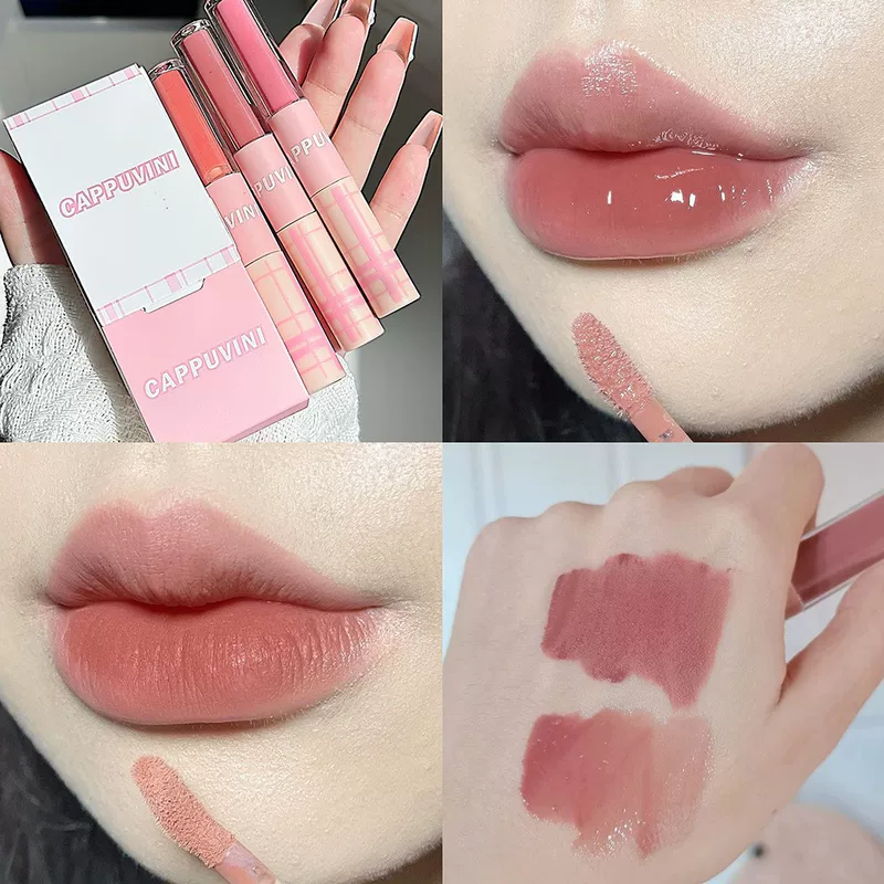 Double-sided lip gloss, lip balm, moisturizing matte lipstick, mirror effect, translucent shading