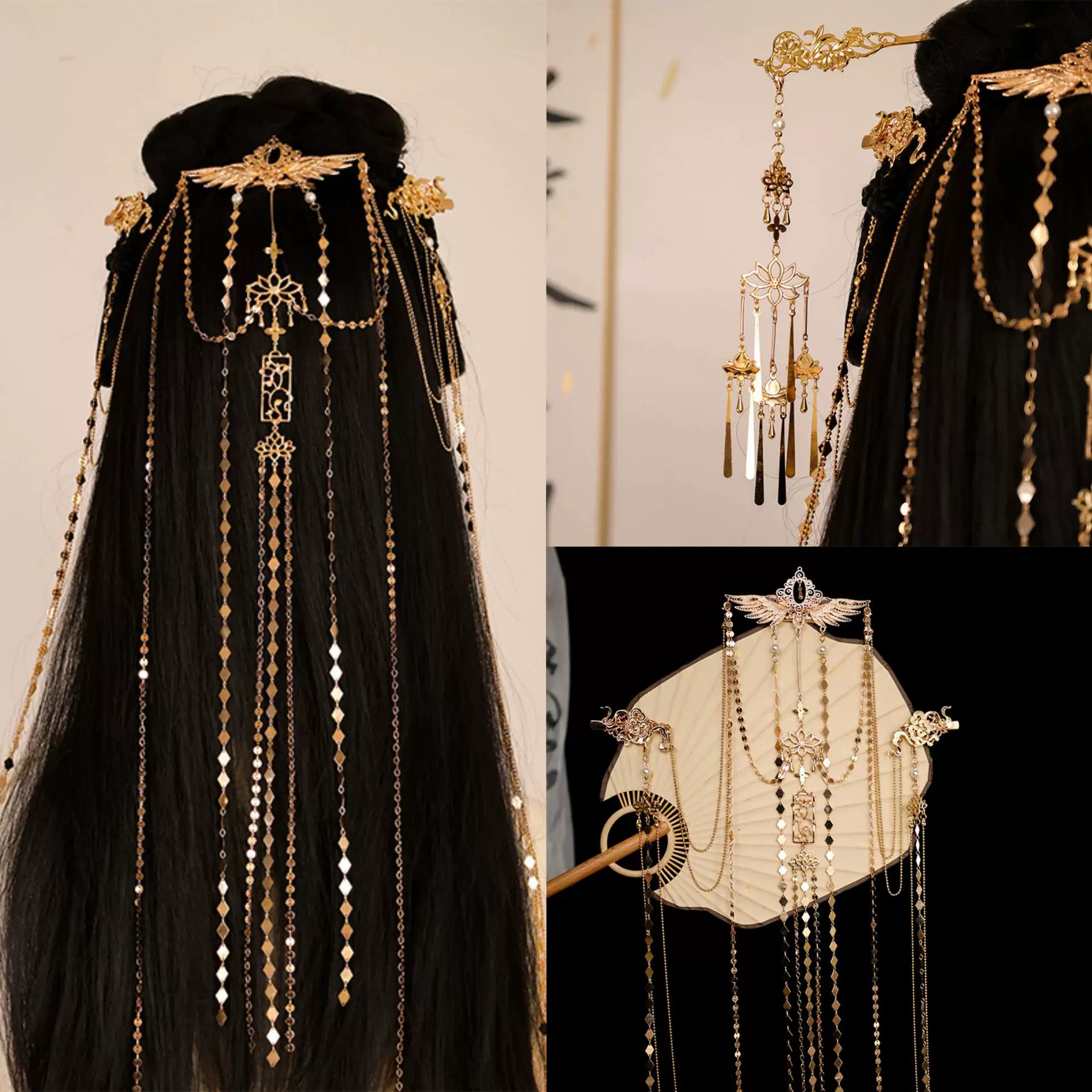 国风汉服配饰妖妃发饰长流苏套装气质高贵鎏金后压复古仙气发簪