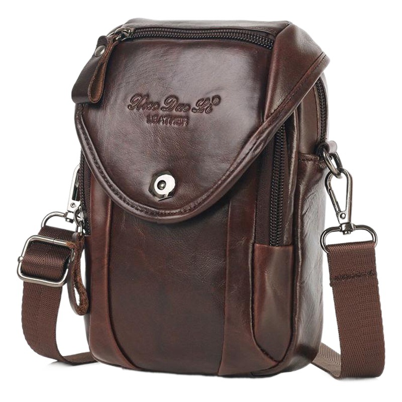 Little Dolly Men's Cowhide Small Crossbody Bag Hanging Bag Genuine Leather Belt Mobile Phone Waist Bag Multifunctional Shoulder Bag
