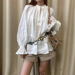 南油高版本批发宫廷风蕾丝花边拼接灯笼袖宽松气质通勤衬衫上衣女