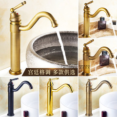 黄铜欧式仿古卫浴面盆水龙头 冷热单孔洗脸盆加高台上盆水龙头