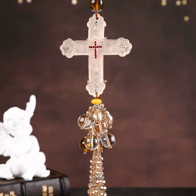 High-grade crystal cross car pendant car interior decoration pendant peace (Car hanging) - holy-diamond-cross-bead-pendant-style