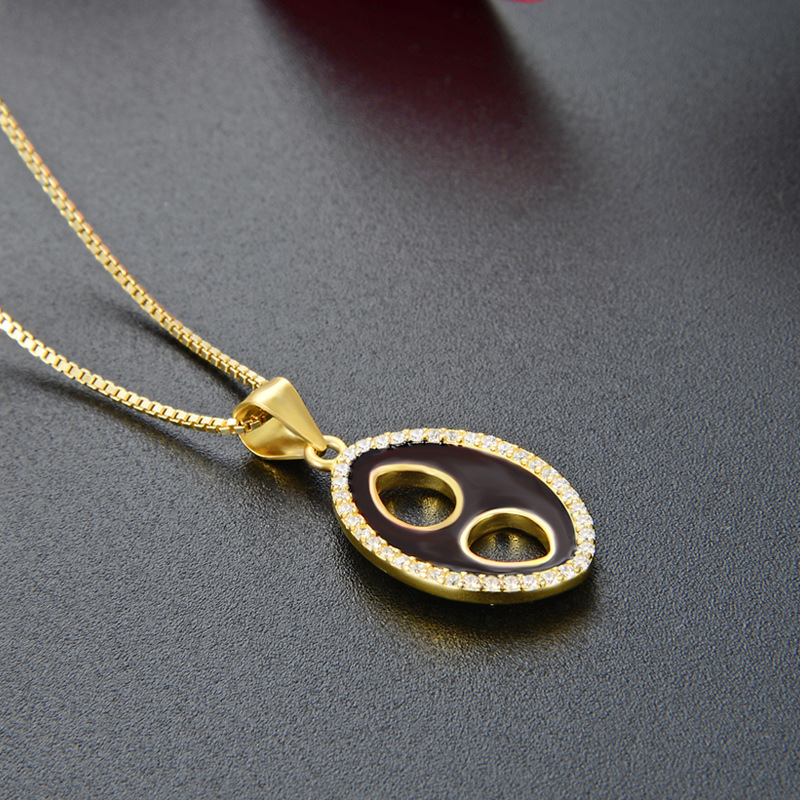 Transfronterizo nuevo 925 plata esterlina colgante de goteo de aceite elíptico collar de piedra de la mujer moda europea y americana cadena de clavícula