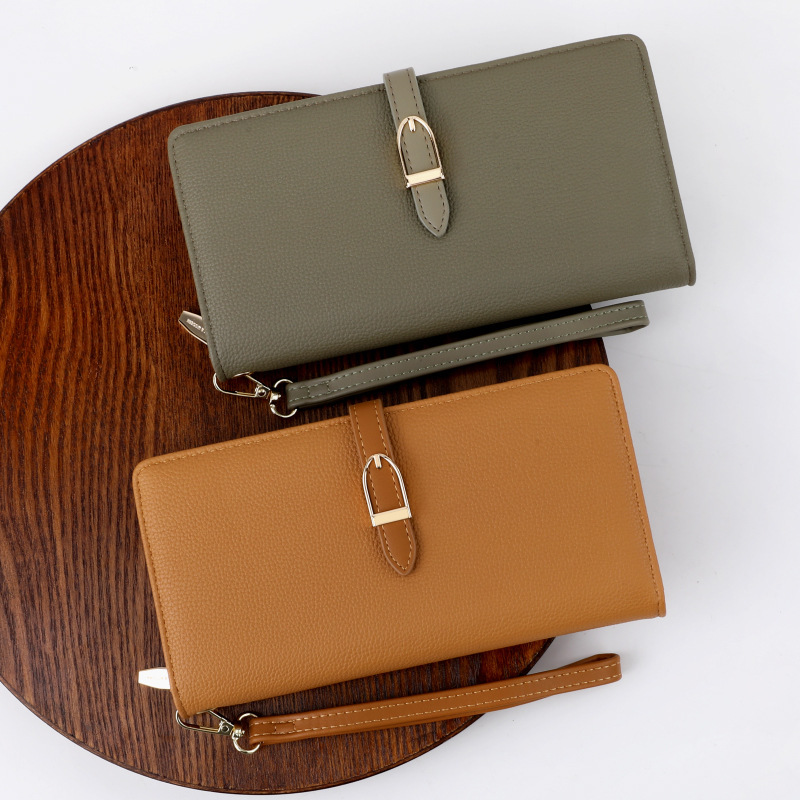 Linyan's Big-Name Dark-Colored Imitation Cowhide Women's Long Wallet, Simple and Portable Zippered Clutch Wallet