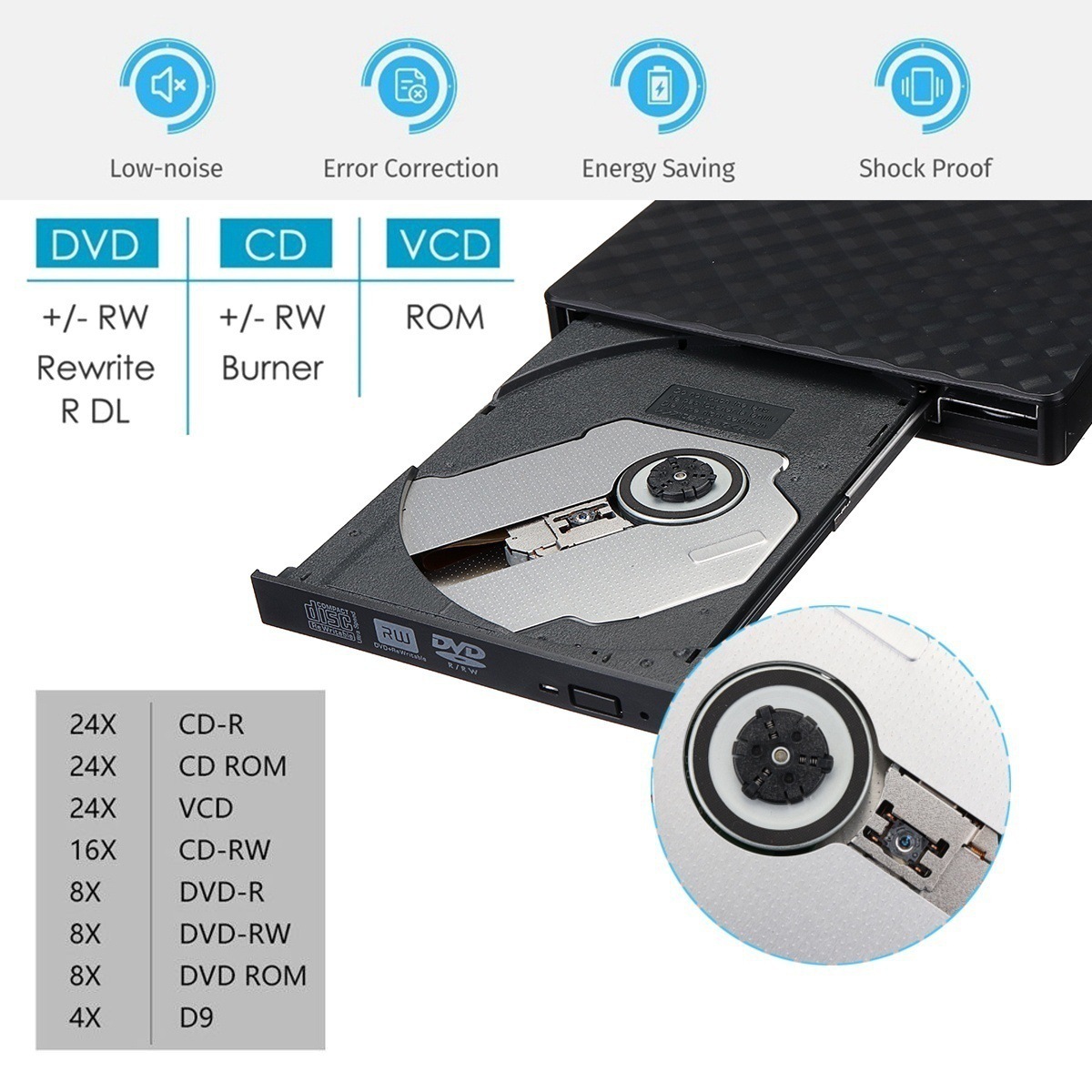 Computer Portable Pop-up Mobile External Burner USB 3.0 DVD RW CD Burner Drive