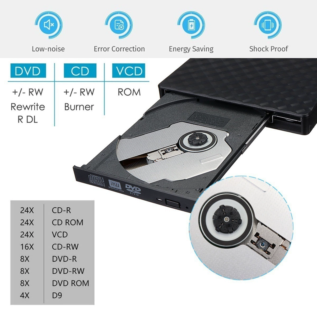 Компьютер портативный поп-ап внешний регистратор USB 3.0 DVD RW CD привод
