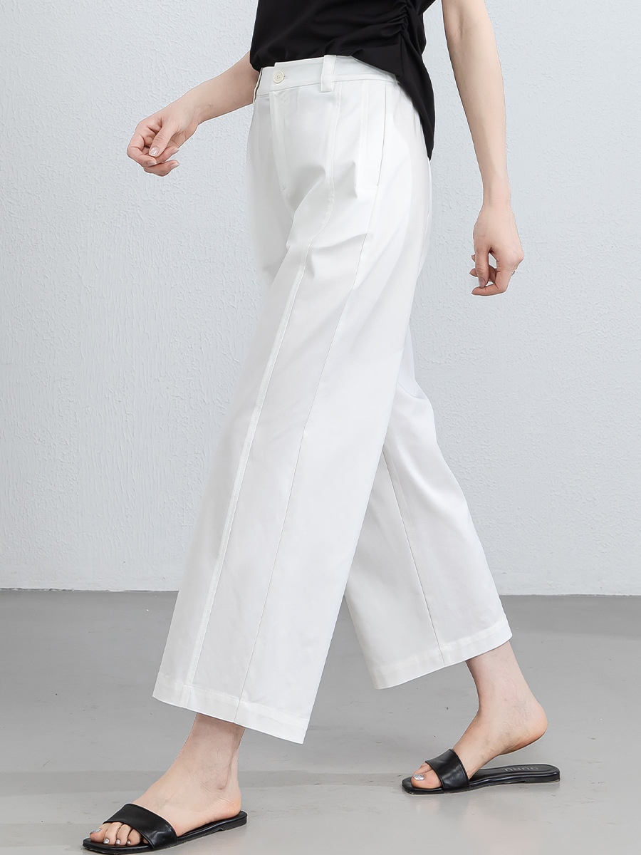 Quần culottes nữ ống rộng cạp cao vải modal co giãn dáng suông dài 9 phần — màu hồng
