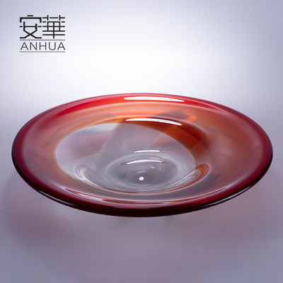 安华现代简约艺术果盘家居玻璃装饰品创意摆件高端精致工艺品批发