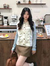 韩系气质学姐百搭针织毛衣马甲搭配长袖修身显瘦纯色上衣秋季套装