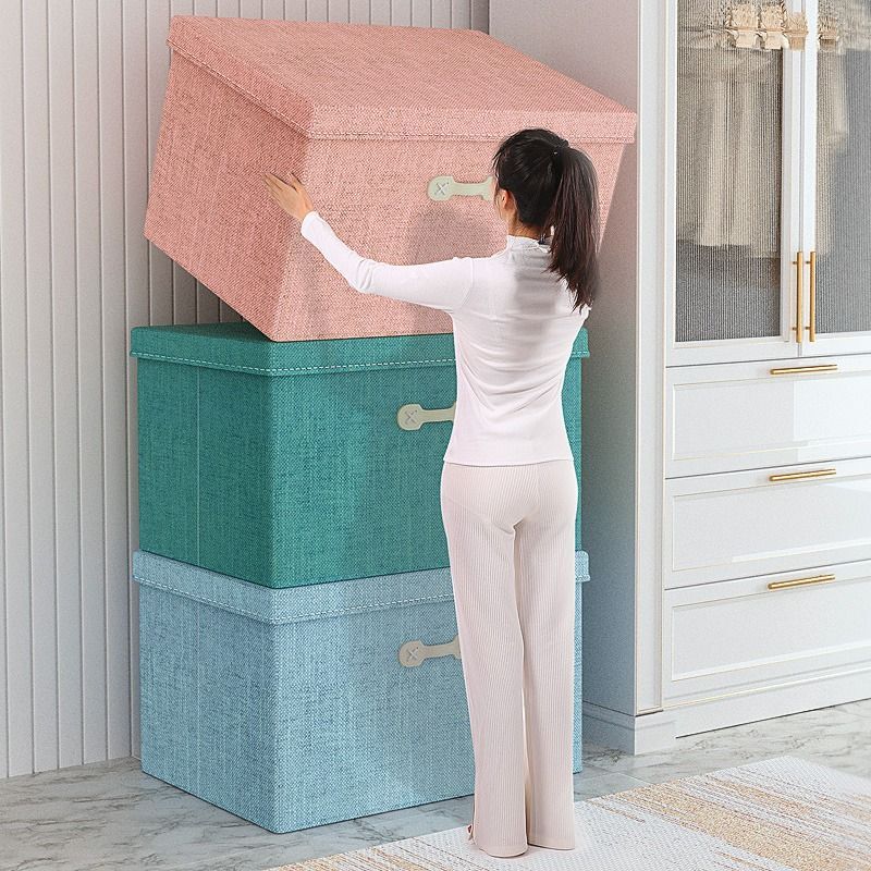 Clothes Storage Box Super Large Household Fabric Organizer Wardrobe Foldable Clothes Cotton and Linen Storage Basket Box Artifact