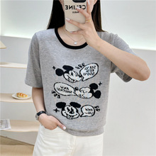 2025新款正肩针织短袖T恤女卡通时尚洋气减龄显瘦上衣基础款夏季