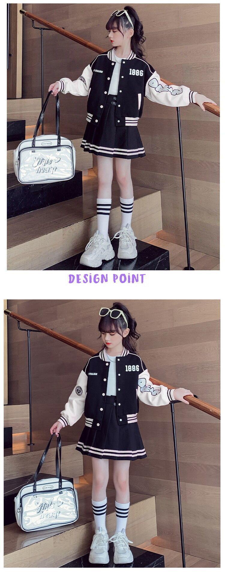 Mädchen-Frühlings- und Herbst-Sportset 2023, neue koreanische Version, Internet-Promi-Baseballjacke, Faltenrock, Kinder_voghion.com