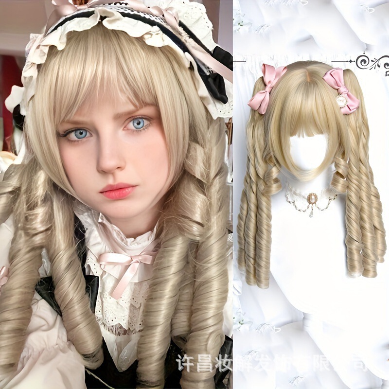 Wig Female Anime Cartoon Linen Gold Lolita Lolita Vintage Doll Sense French Court Gorgeous Roman Roll